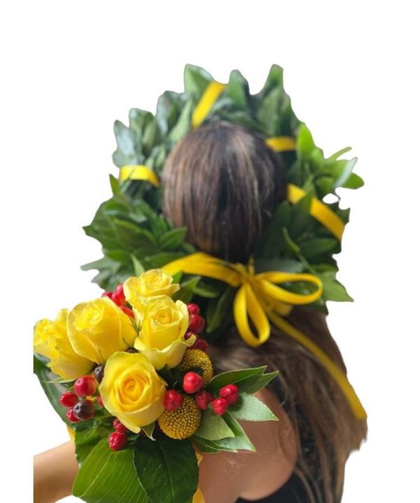Coroncina d'alloro gialla con bouquet