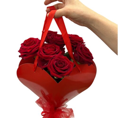 bag and rec roses